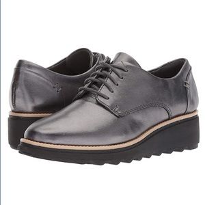 Clarks Sharon Noel Gunmetal Metallic Oxfords 7.5
